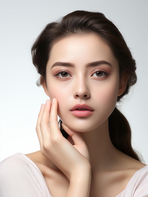 Junge asiatische Frau berührt ihr sauberes Gesicht Schönheitskosmetik und Gesichtsbehandlung