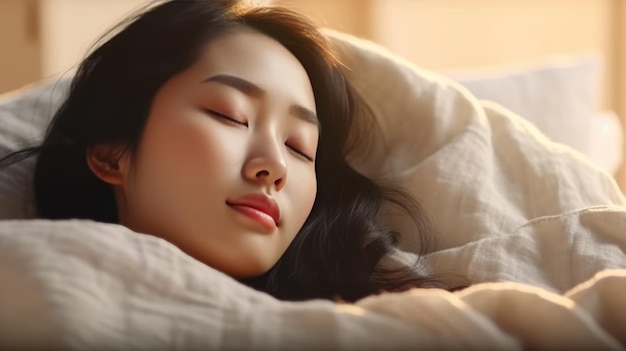 Junge asiatische Frau schläft gut im Bett