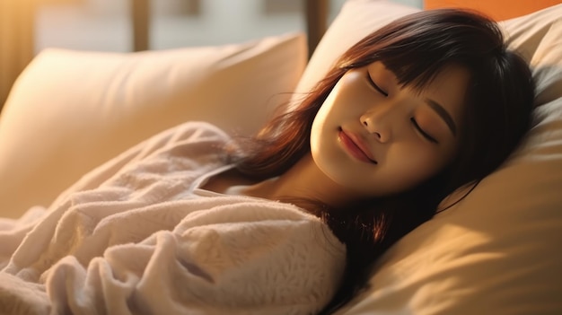 Junge asiatische Frau schläft gut im Bett