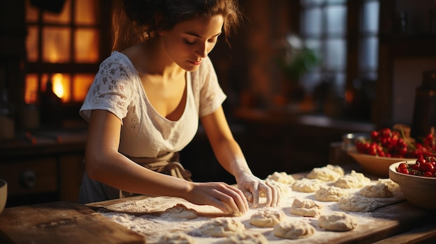 Junge Bäckerin in einer Küche mit generativer KI