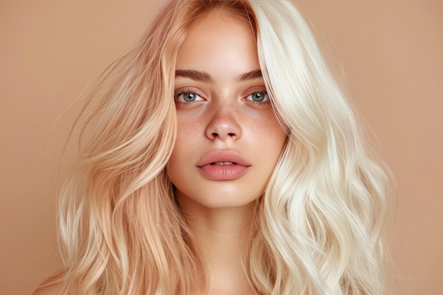Junge Blondine vor und nach dem Färben und Schneiden ihrer Haare in einem Schönheitssalon Generative Ai