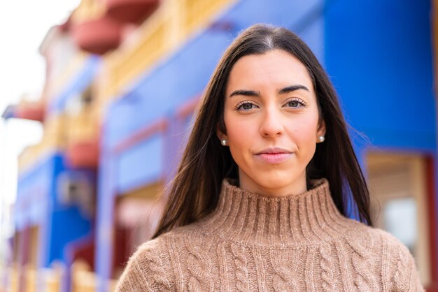 Junge Brunettefrau an draußen Portrait