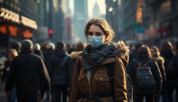 Foto junge erwachsene gehen lächelnd durch die stadt in warmer kleidung, die von ki generiert wurde