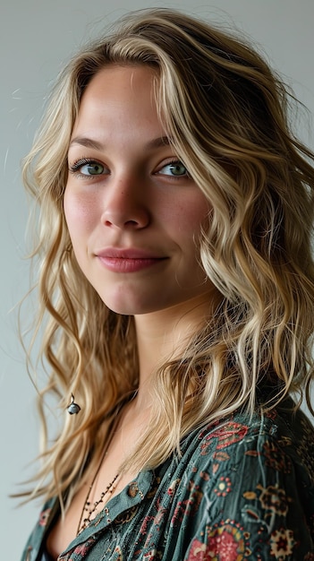 Junge europäische Frau vor sauberem Hintergrund in einem gemütlichen Look Generative KI