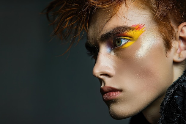 Junge europäische Mann mit leuchtendem Make-up Kosmetika für Männer Trans-Modell Porträt