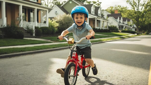 Junge fährt mit einem Helm Fahrrad