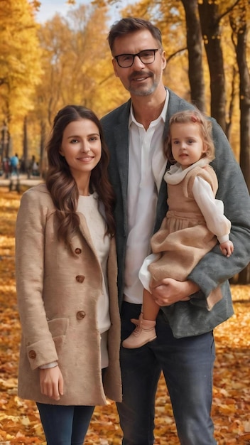 Junge Familie mit ihrer kleinen Tochter im Herbstpark