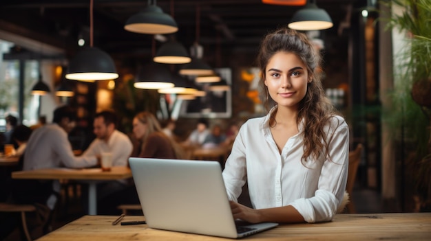 Junge Frau arbeitet an einem Laptop. Generative KI