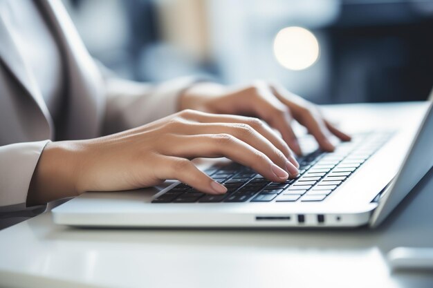 Junge Frau arbeitet im Büro am Laptop