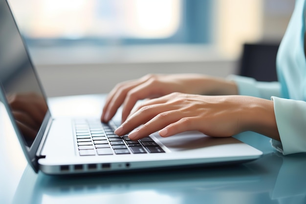 Junge Frau arbeitet im Büro am Laptop