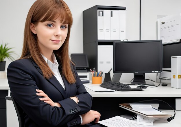 Foto junge frau arbeitet im büro