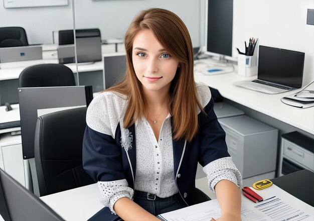 Foto junge frau arbeitet im büro