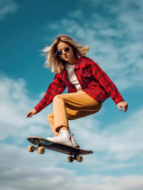 Junge Frau beim Skateboarden