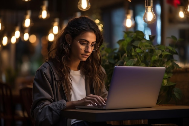 Junge Frau beschäftigt sich mit ihrem Laptop