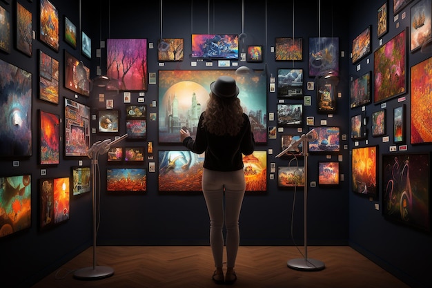 Junge Frau bewundert Kunst in der Galerie