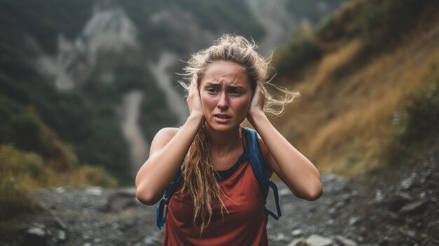 Foto junge frau, die in den bergen rennt