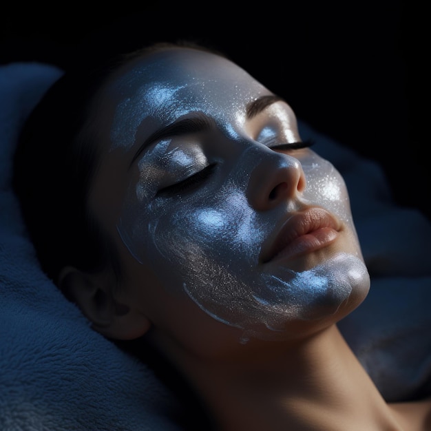 Foto junge frau entspannt sich mit beruhigender kosmetikmaske zur entspannung und selbstpflege