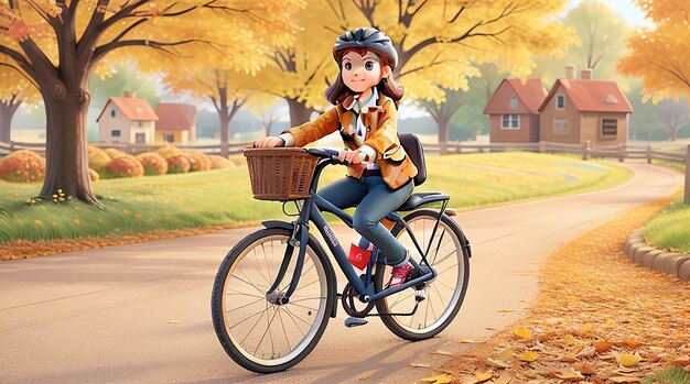 Junge Frau fährt Fahrrad in der ländlichen Landschaft des Herbstes