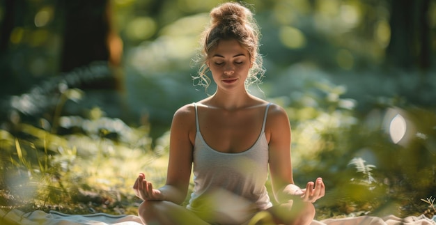 Junge Frau genießt die Natur und entspannt sich beim Yoga