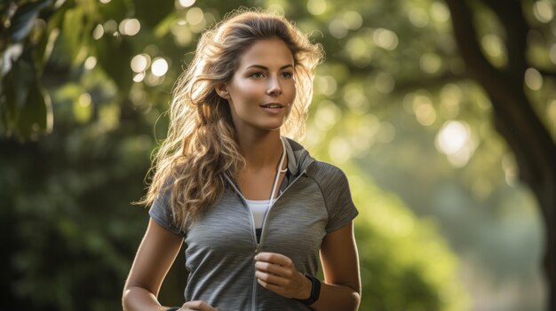 Junge Frau joggt im Stadtpark