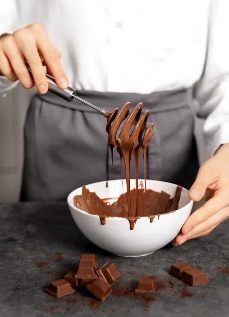 Foto junge frau macht schokoladentrüffel