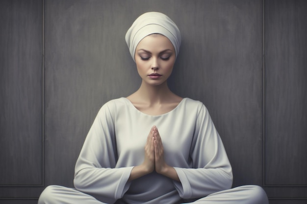 Junge Frau meditiert auf einer Yogamatte