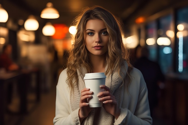 junge Frau mit Becher auf der Hand