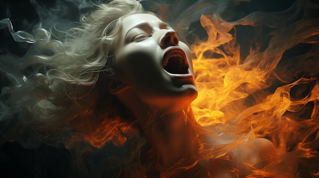 junge Frau mit brennender Flamme