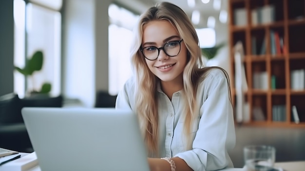 Junge Frau mit Laptop im Büro