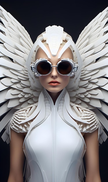 Junge Frau mit Sonnenbrille und futuristischem Anzug