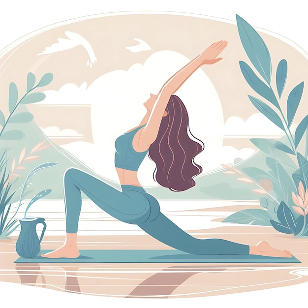 Junge Frau praktiziert Yoga Körperliche und spirituelle Übung Vektor-Illustration