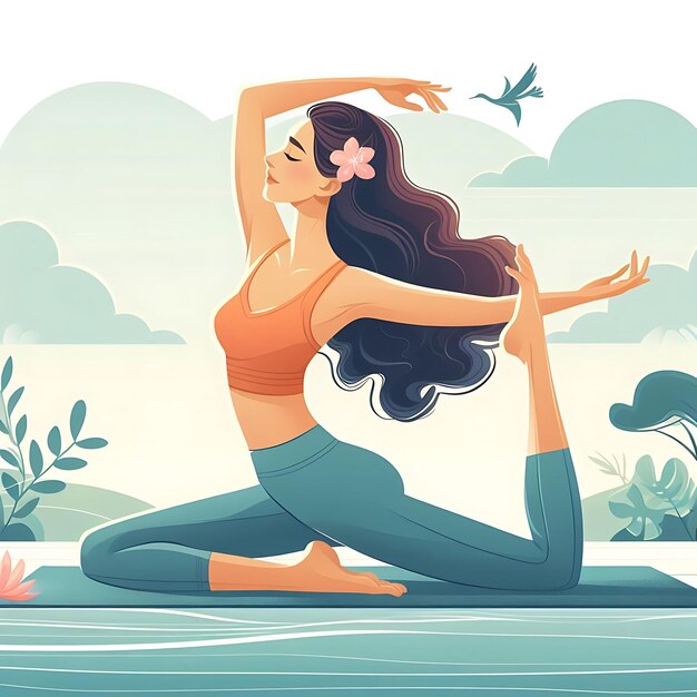 Junge Frau praktiziert Yoga Körperliche und spirituelle Übung Vektor-Illustration