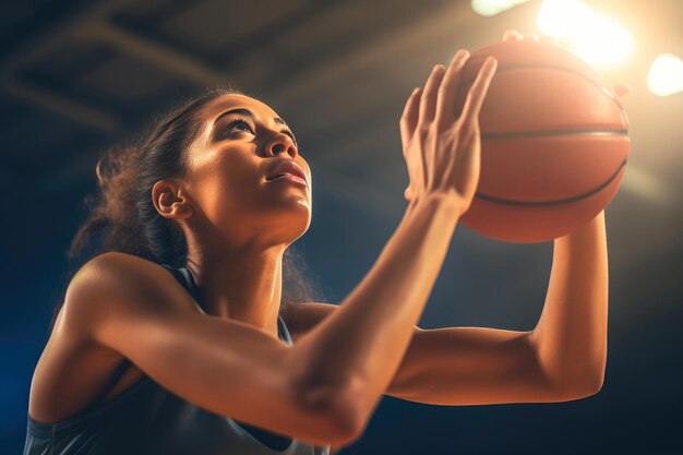 Junge Frau schießt bei einem Basketballspiel