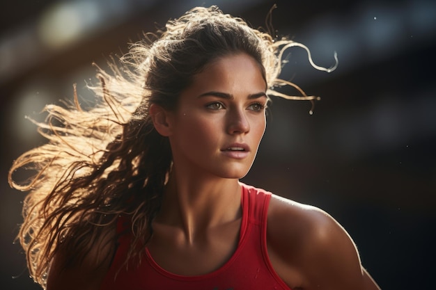 Junge Frau trainiert für Marathon, Entschlossenheit, Ausdauer, wunderschönes Licht, preisgekröntes Foto