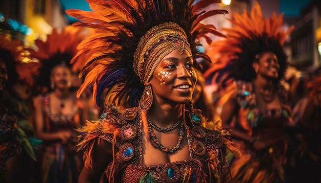 Junge Frauen tanzen Samba in einer von KI generierten brasilianischen Parade