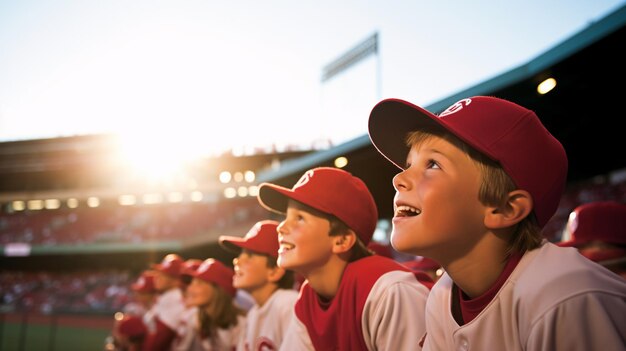 Junge, glückliche Jungen, die ein Baseballspiel sehen