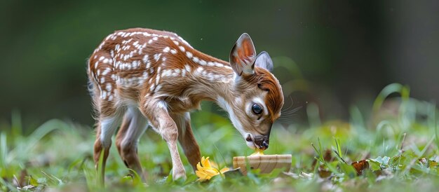 Foto junge hirsche fressen im gras