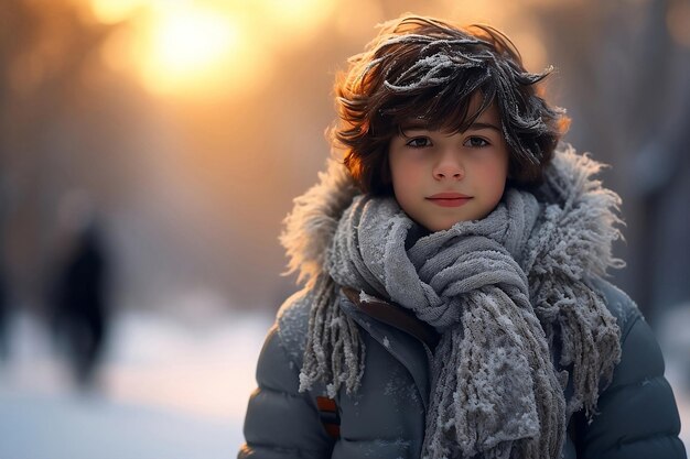 Foto junge in warmer kleidung im winter im freien