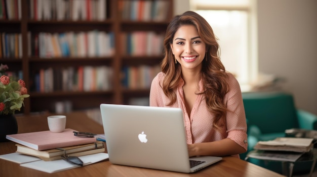 Junge indische Frau arbeitet an einem Laptop