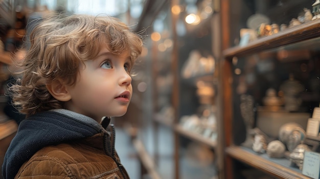 Junge Junge beobachtet die Ausstellung