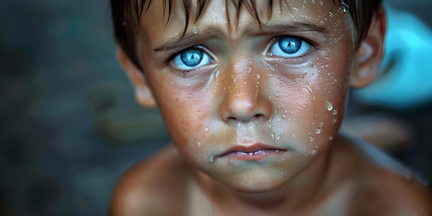 Junge Junge, der Tränen vergießt, erfasst rohe Emotionen und Verletzlichkeit Konzept Emotionale Porträts Verwundbarkeit in der Fotografie