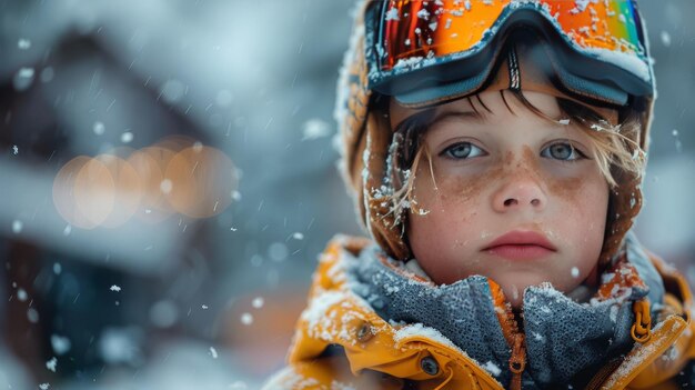 Junge Junge mit Skibrille im Schnee