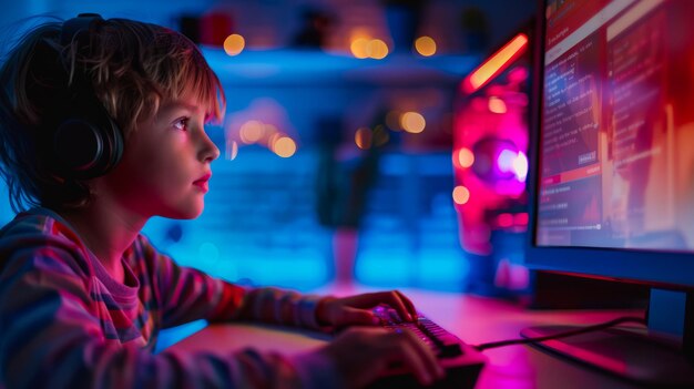 Junge Junge spielt Videospiele am Computer