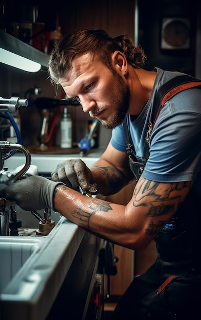 Junge Klempner bei der Arbeit im Haus