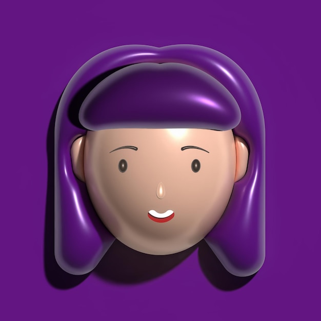 Junge lächelnde Frau d Avatar Porträt mit lila quadratischer Frisur trendy süße Illustration Menschen