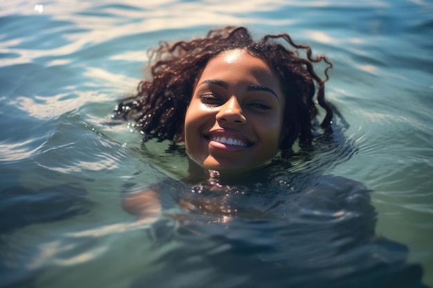 Junge lächelnde Frau im Wasser an der karibischen Küste