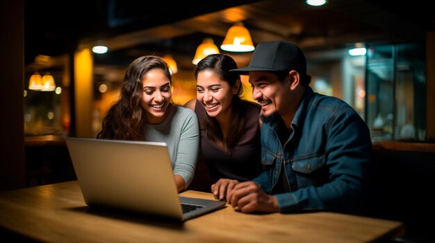 Junge Latino-Unternehmer brainstormen Ideen auf einem Laptop in einem Café