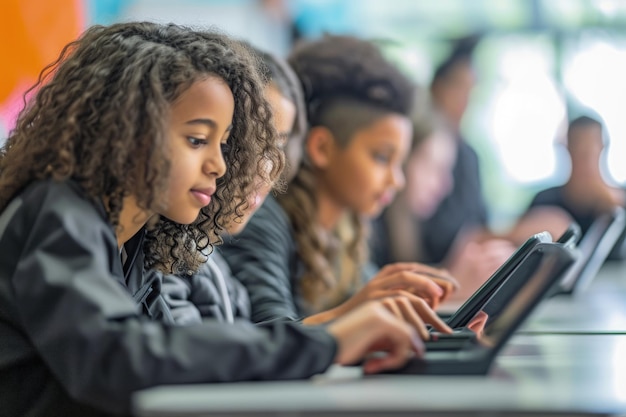 Junge Mädchen am Tisch mit Laptops