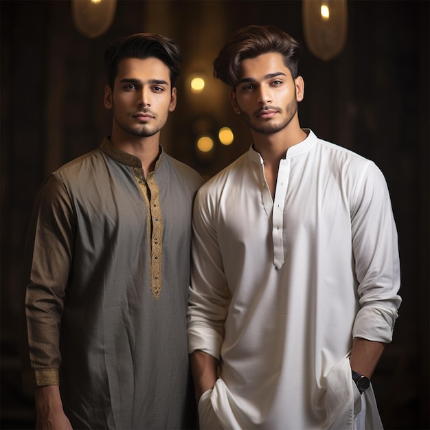 Junge Männer tragen Shalwar Kameez Kurta Mode-Lifestyle