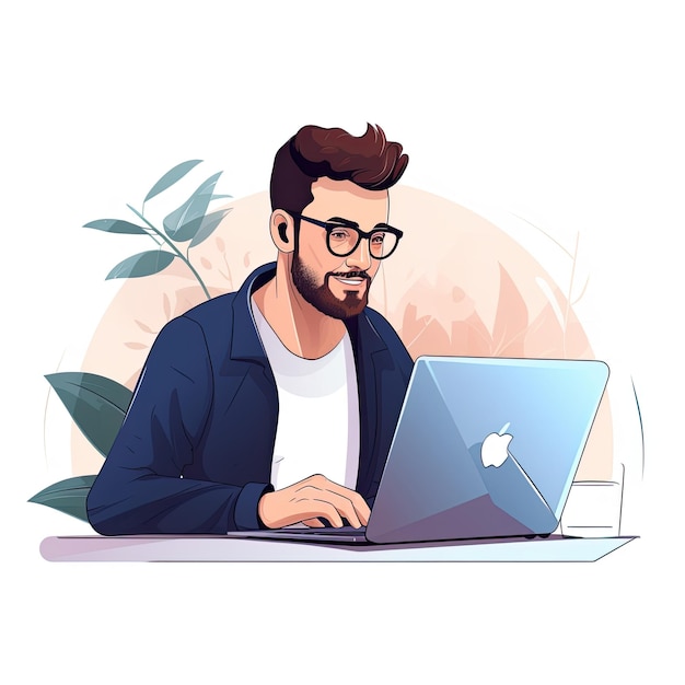 Junge Mann arbeitet am Laptop im Park Vektor-Illustration im Cartoon-Stil